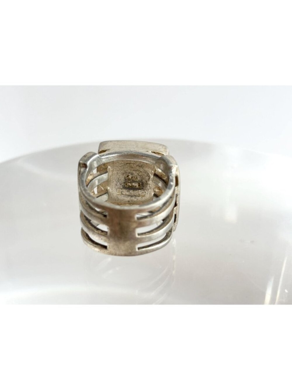 Porcelain Floral Painted Tilework Chunky Sterling Silver 925 Vintage Ring - sz 5 - Picture 6 of 16